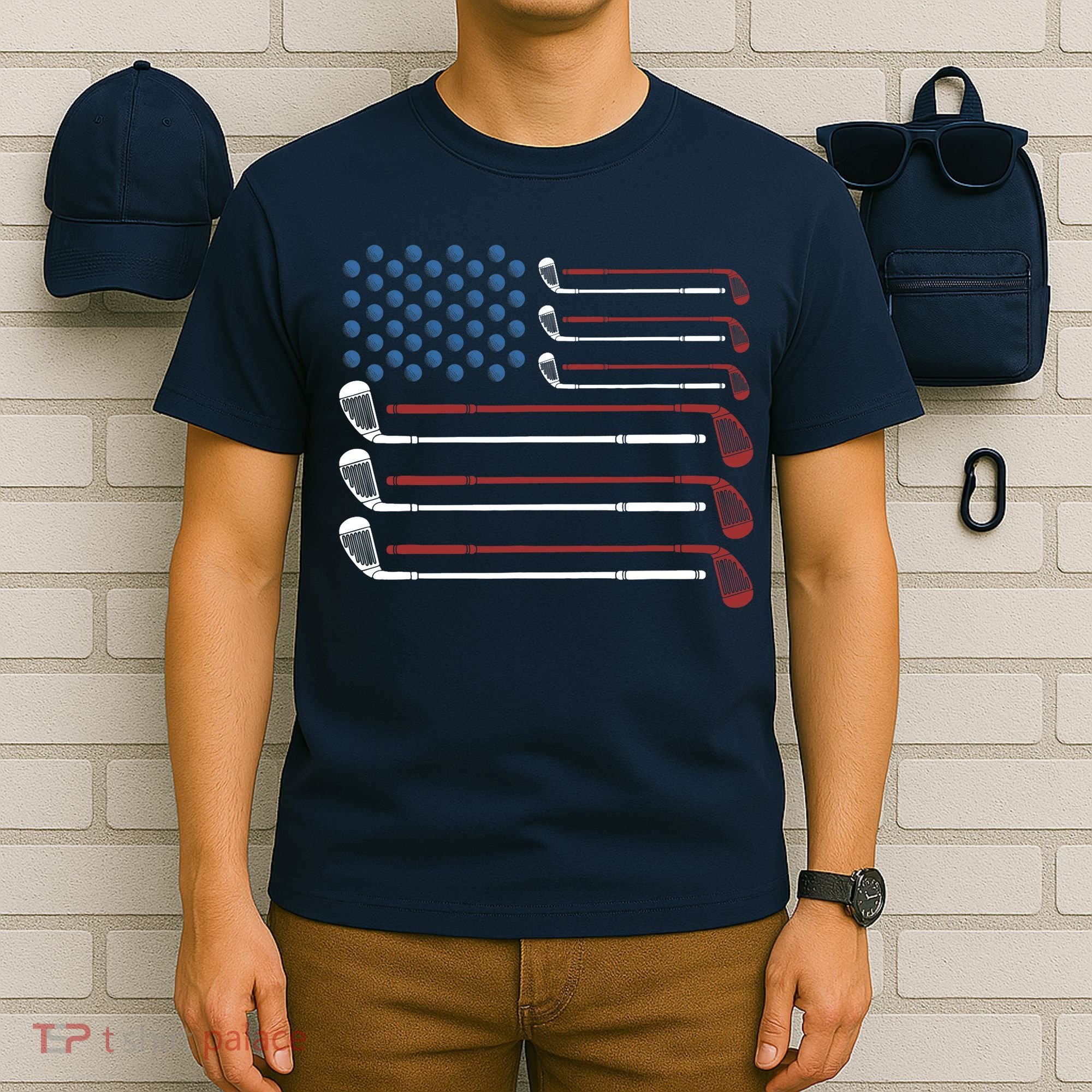 Golf Clubs USA Flag Red White And Blue T-Shirt