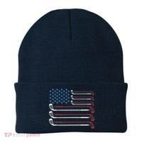 Golf Clubs USA Flag Red White And Blue Beanie thumb 0
