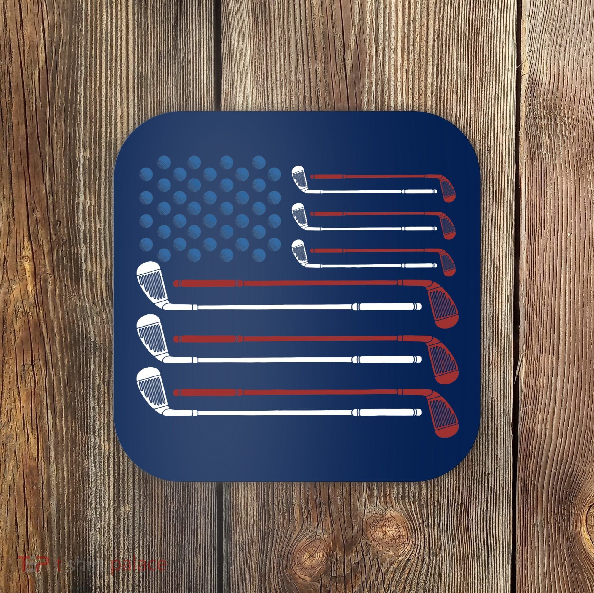 Golf Clubs USA Flag Red White And Blue Coaster