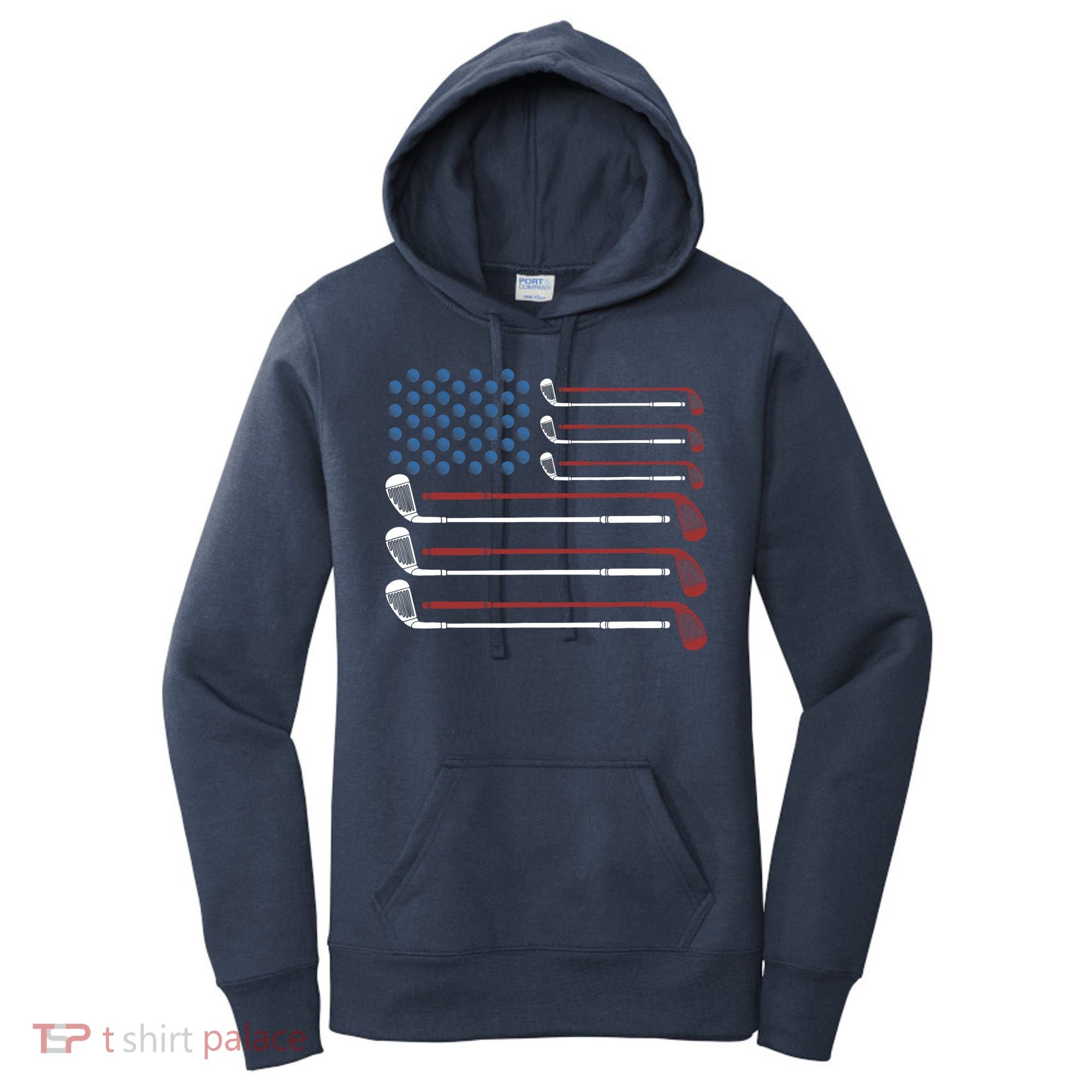 Golf Clubs USA Flag Red White And Blue Women's Hoodie