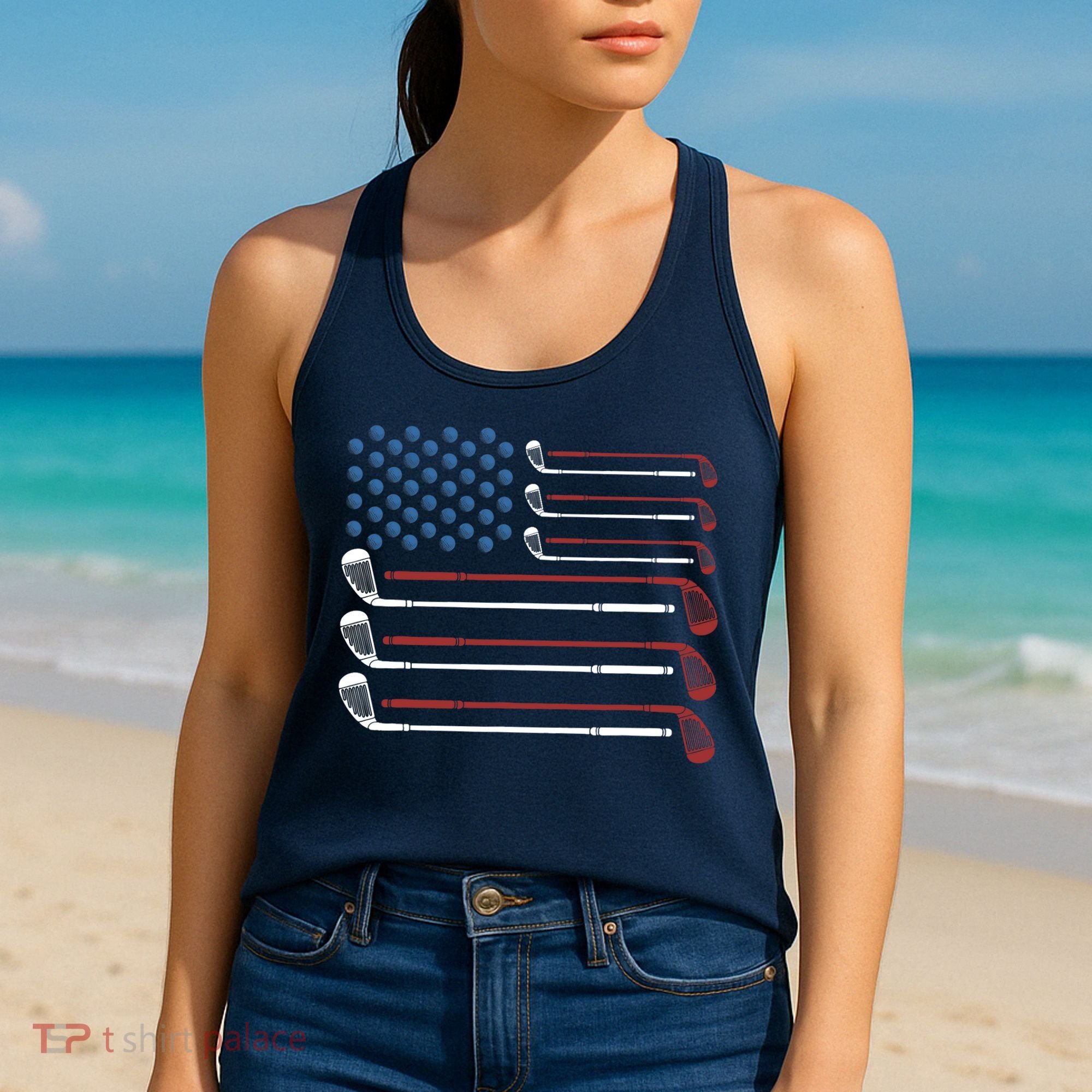 Golf Clubs USA Flag Red White And Blue Women's Tank Top