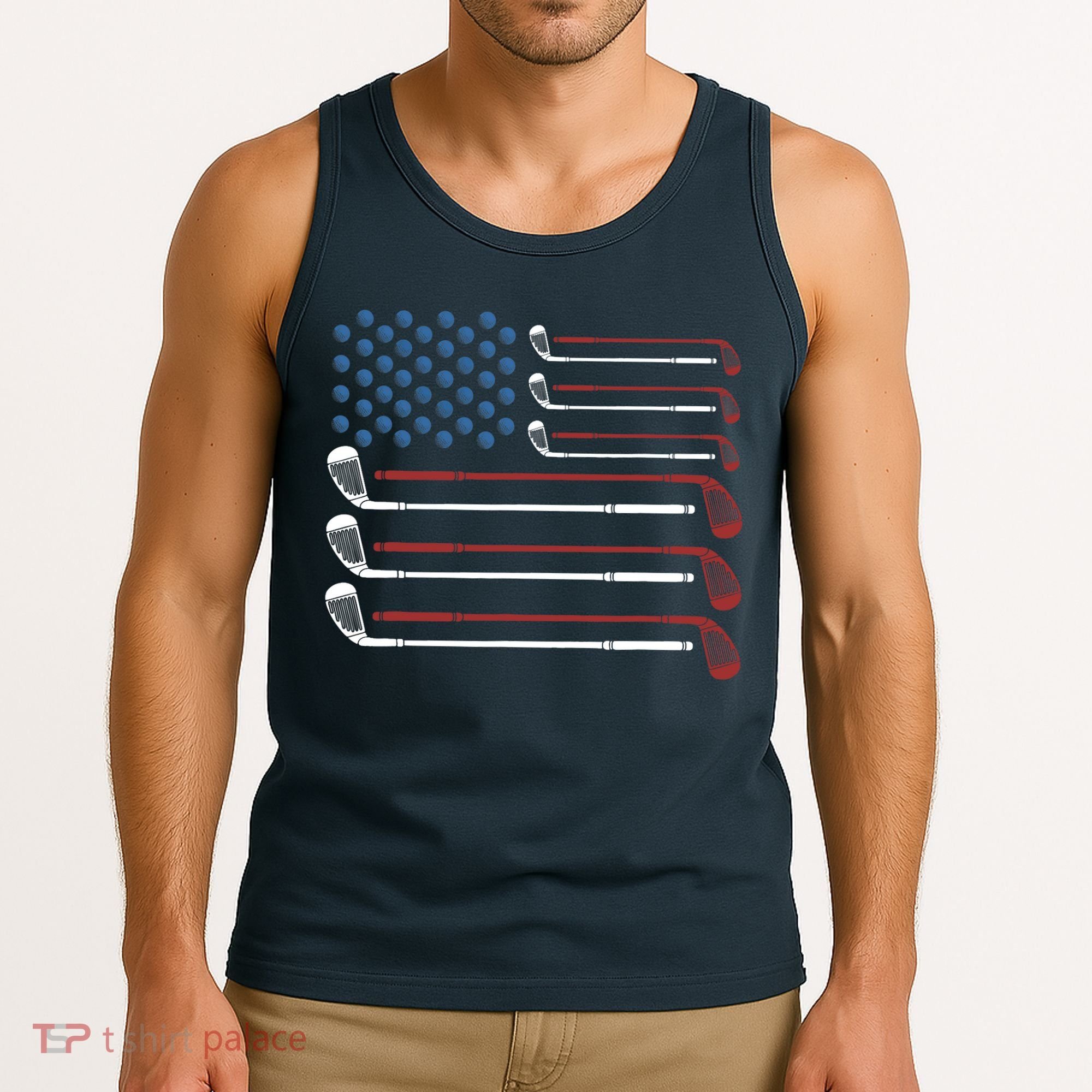 Golf Clubs USA Flag Red White And Blue Tank Top
