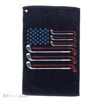 Golf Clubs USA Flag Red White And Blue Golf Towel thumb 0