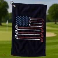 Golf Clubs USA Flag Red White And Blue Golf Towel thumb 1