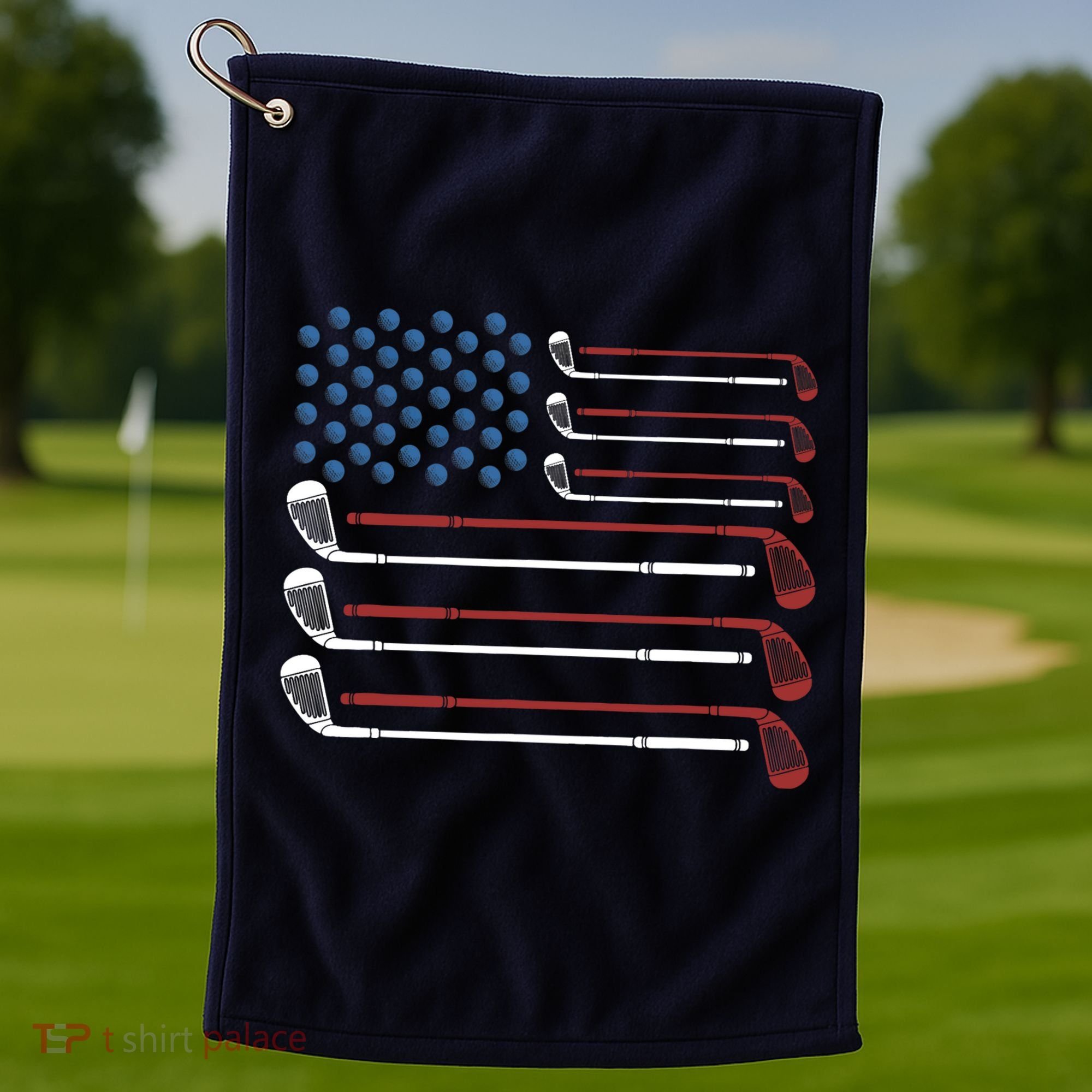 Golf Clubs USA Flag Red White And Blue Golf Towel