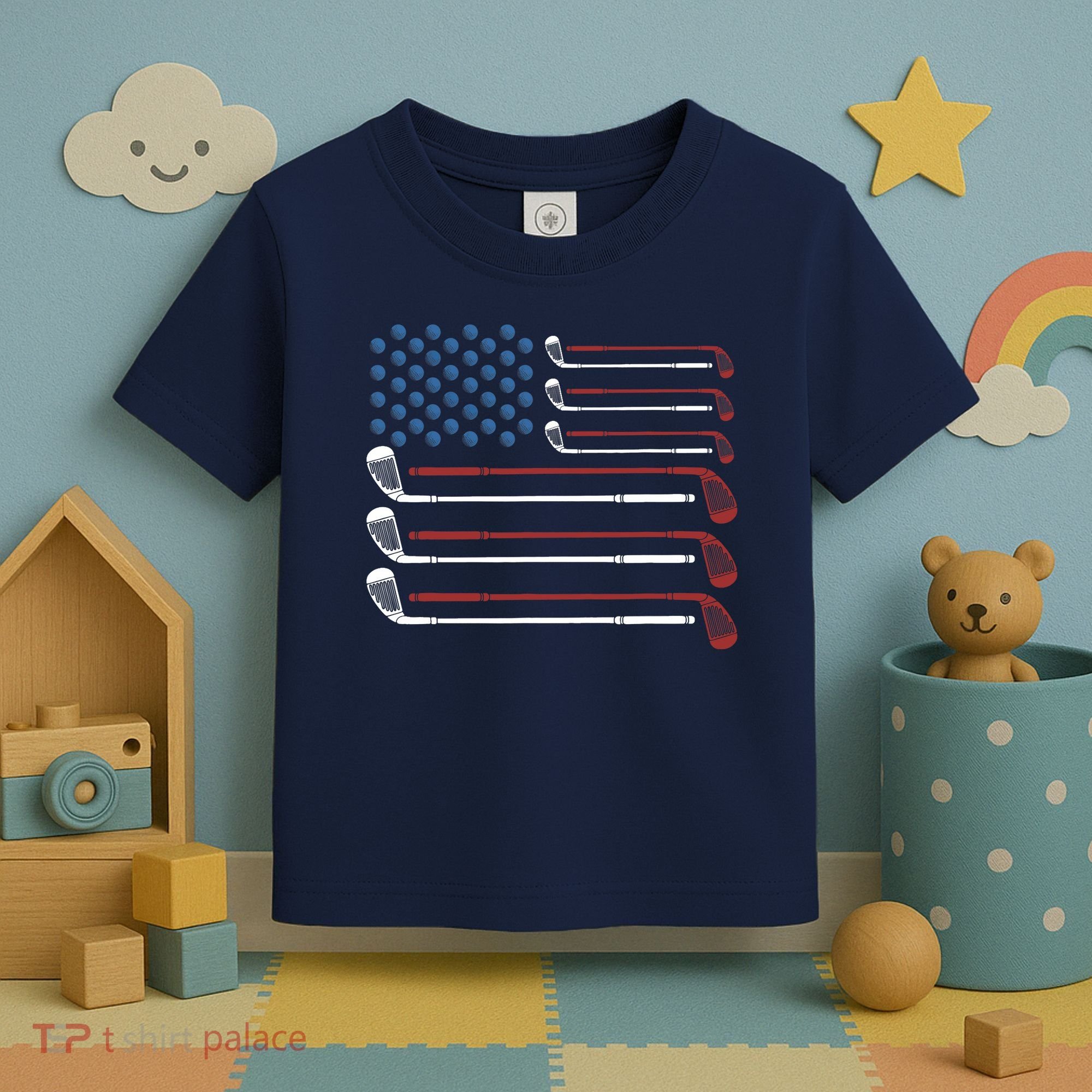Golf Clubs USA Flag Red White And Blue Toddler T-Shirt
