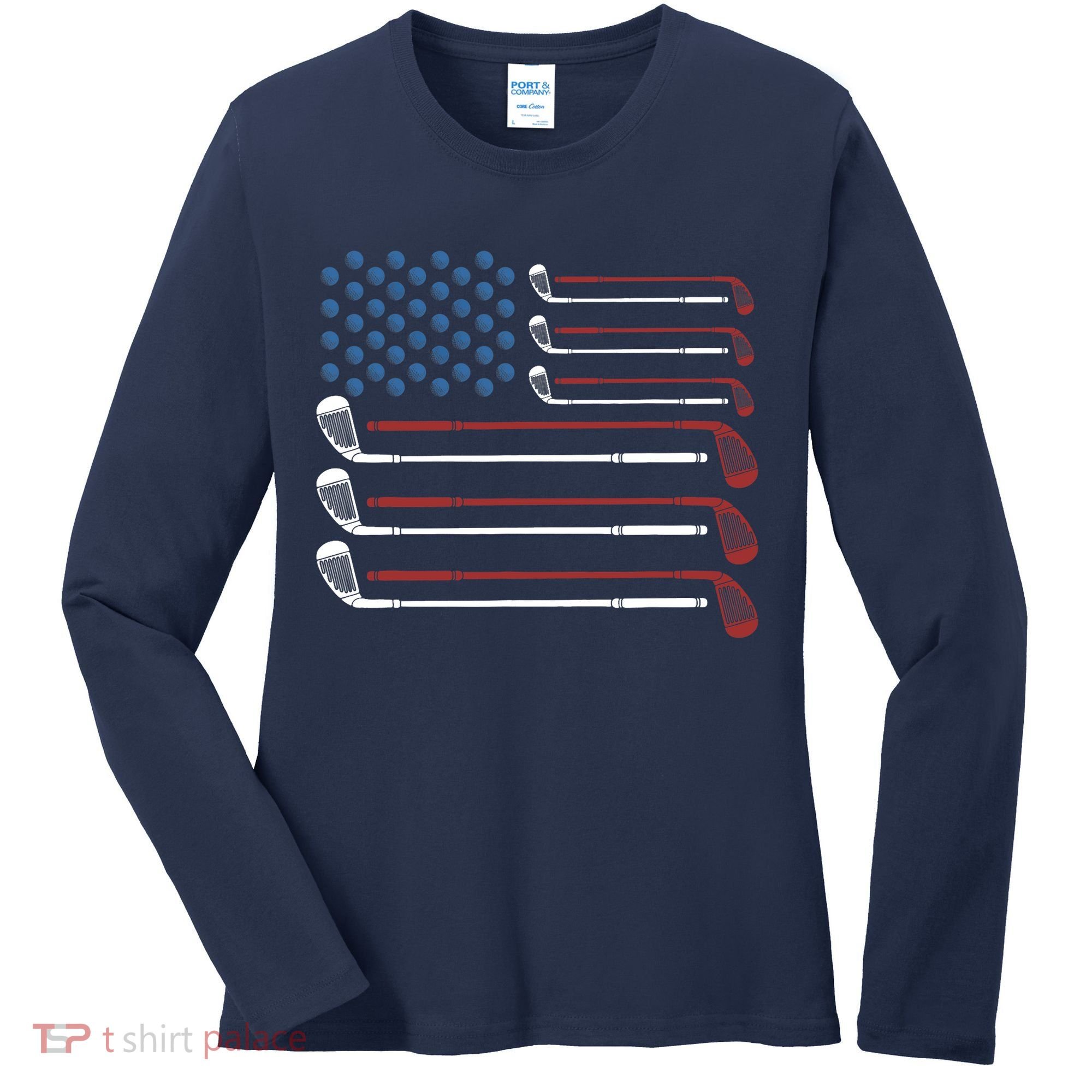Golf Clubs USA Flag Red White And Blue Women's Long Sleeve Shirt