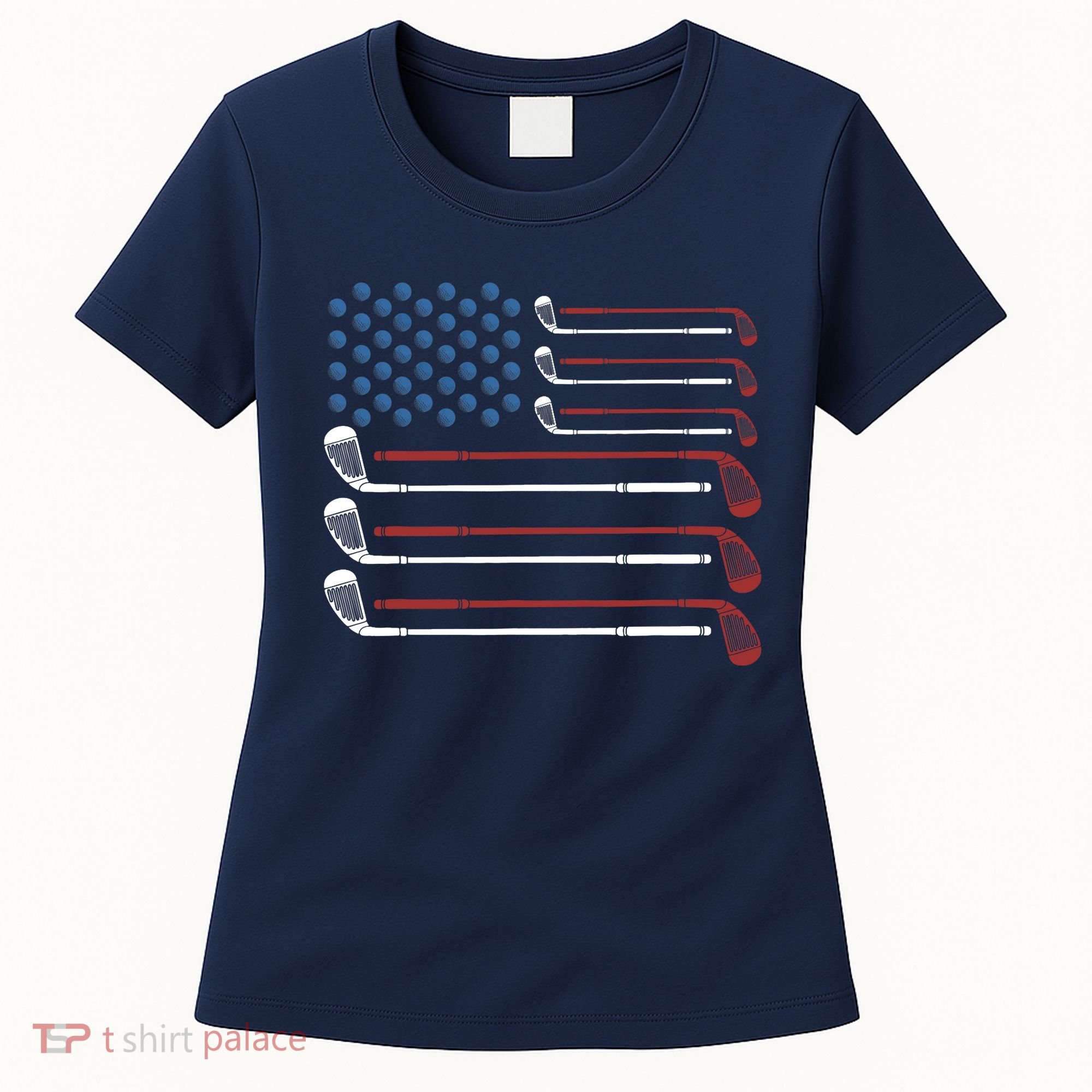 Golf Clubs USA Flag Red White And Blue Women's T-Shirt