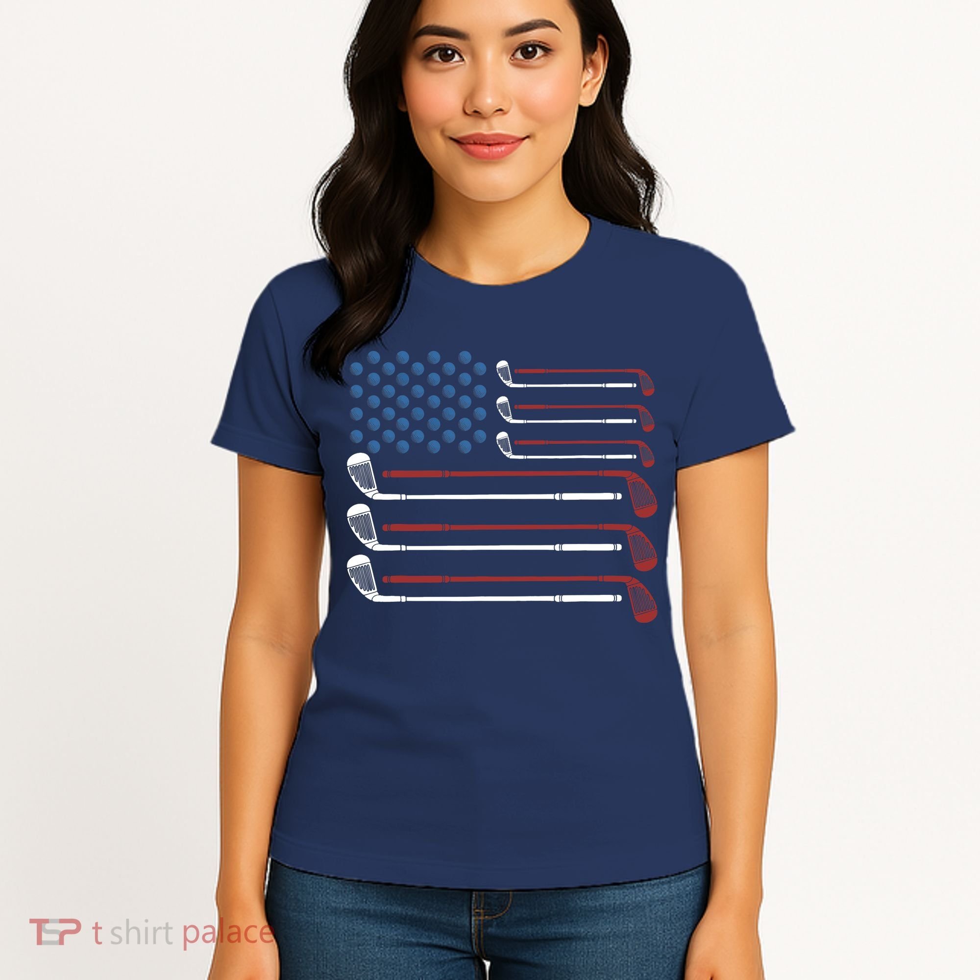 Golf Clubs USA Flag Red White And Blue Women's T-Shirt