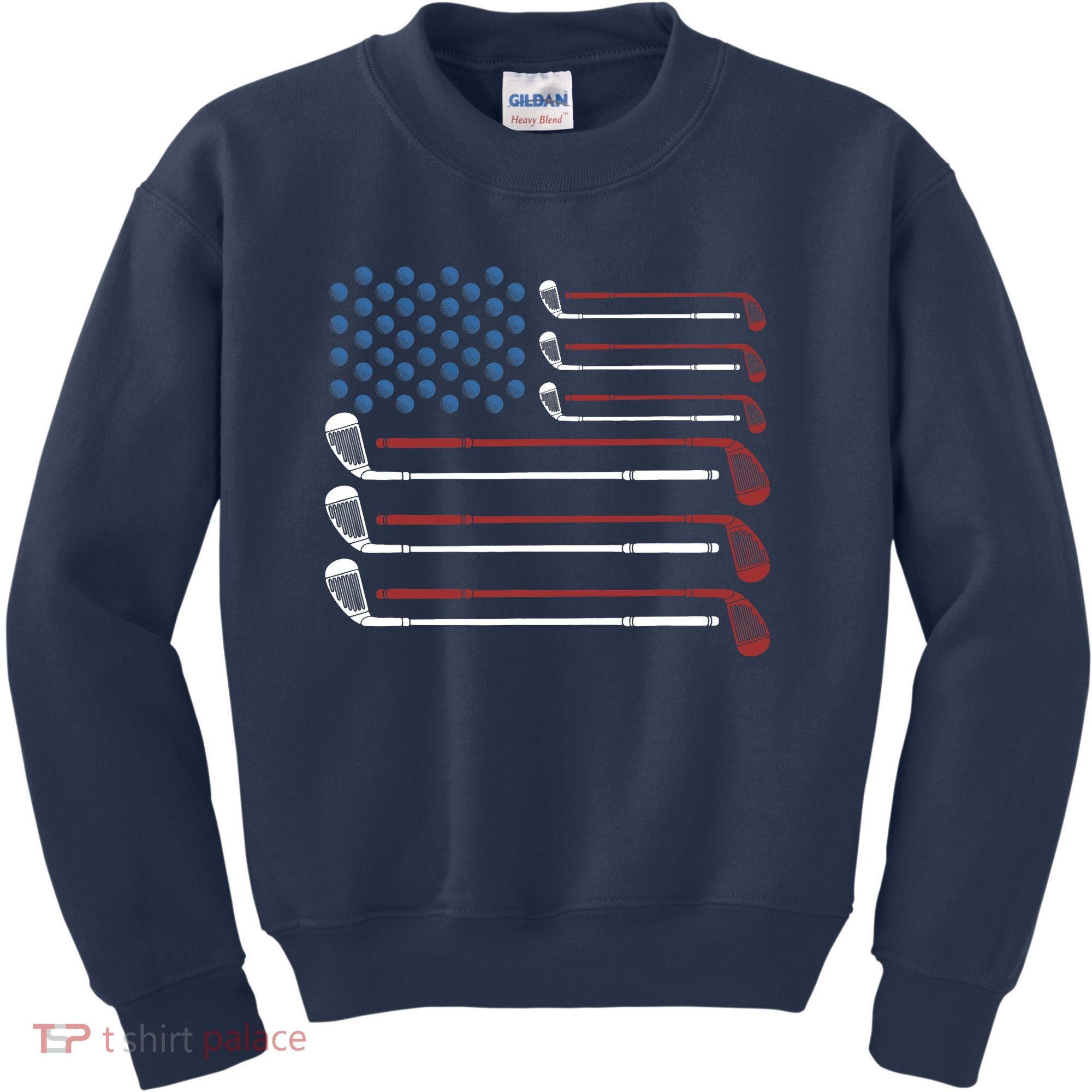Golf Clubs USA Flag Red White And Blue Kids Sweatshirt