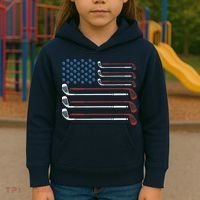 Golf Clubs USA Flag Red White And Blue Kids Hoodie thumb 3