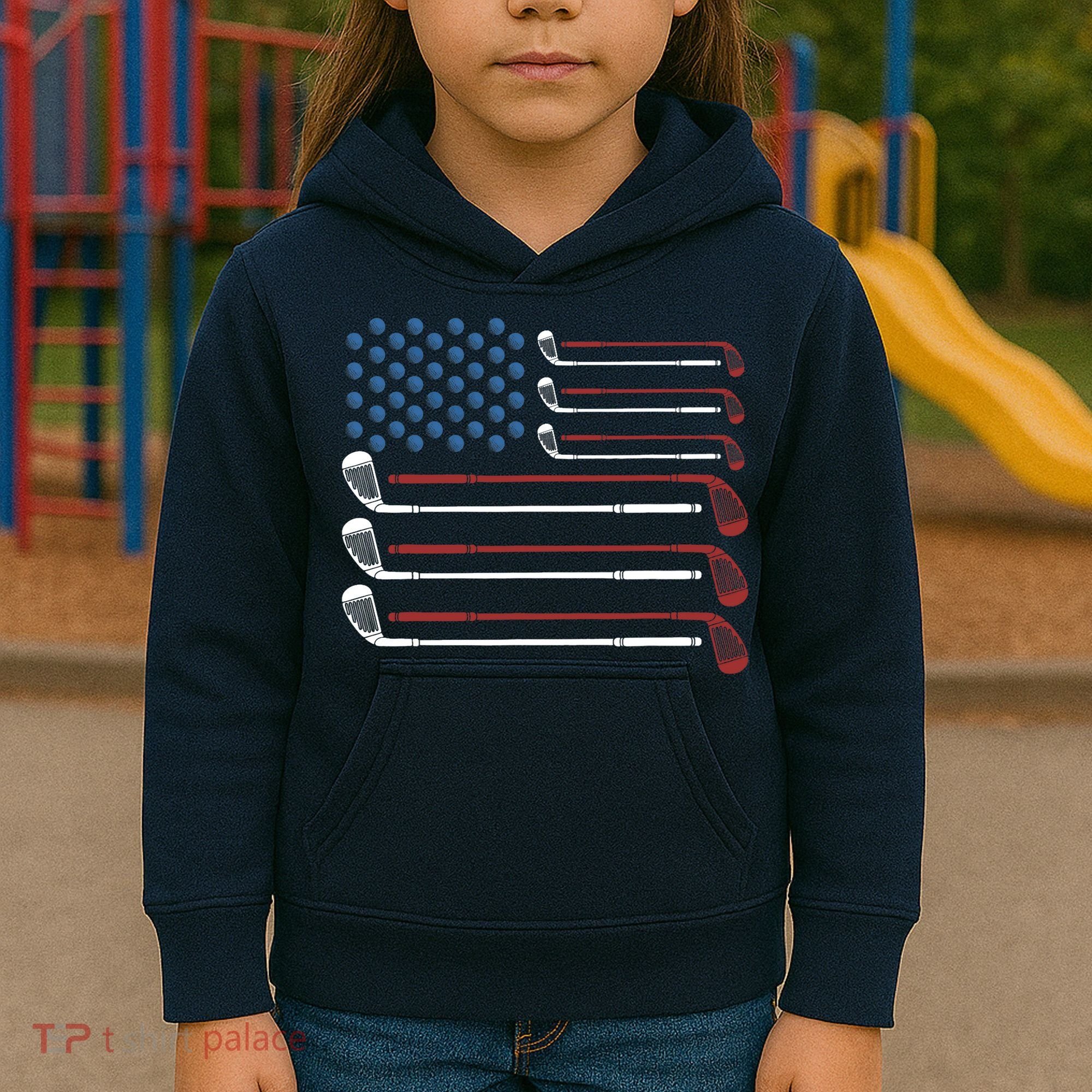 Golf Clubs USA Flag Red White And Blue Kids Hoodie