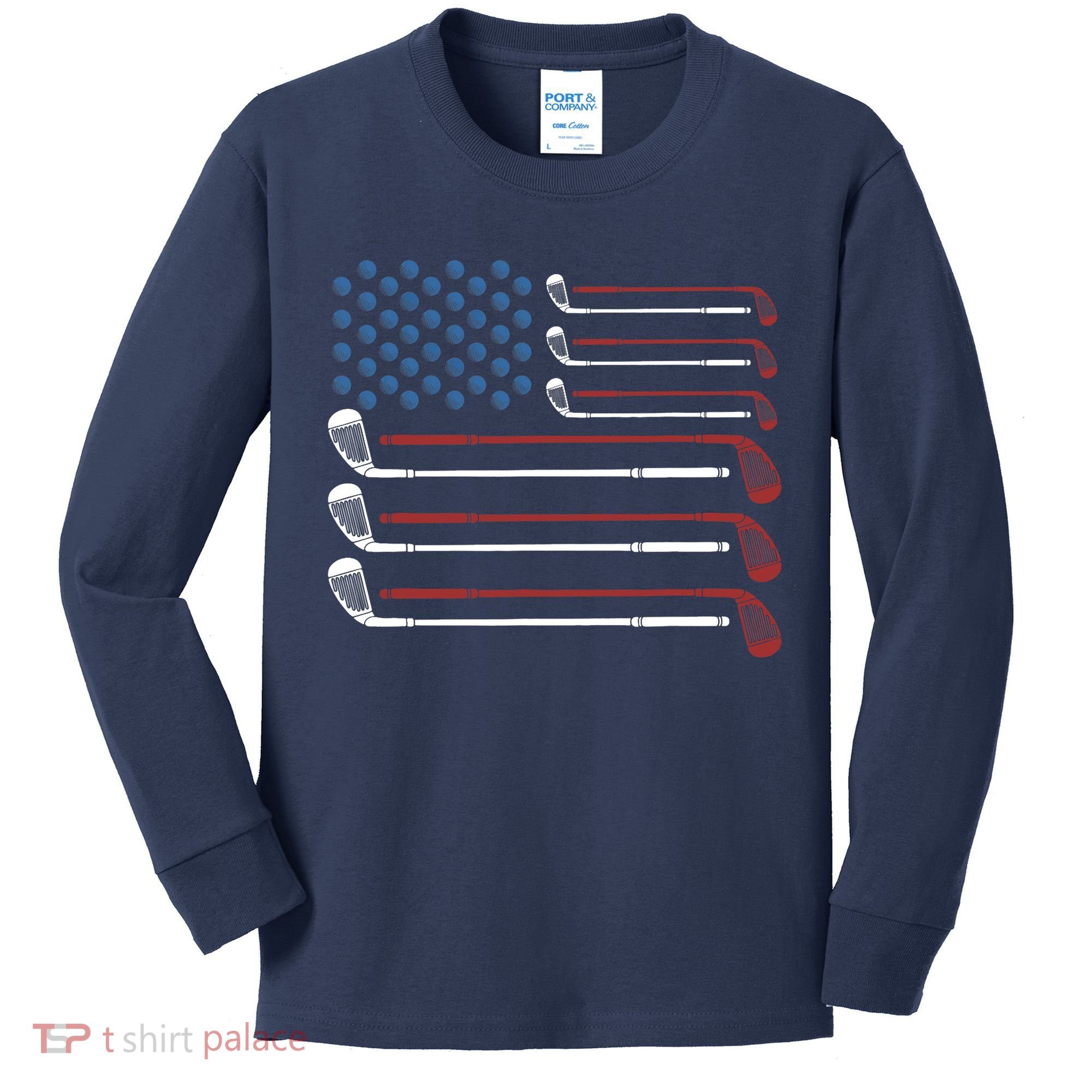 Golf Clubs USA Flag Red White And Blue Kids Long Sleeve Shirt