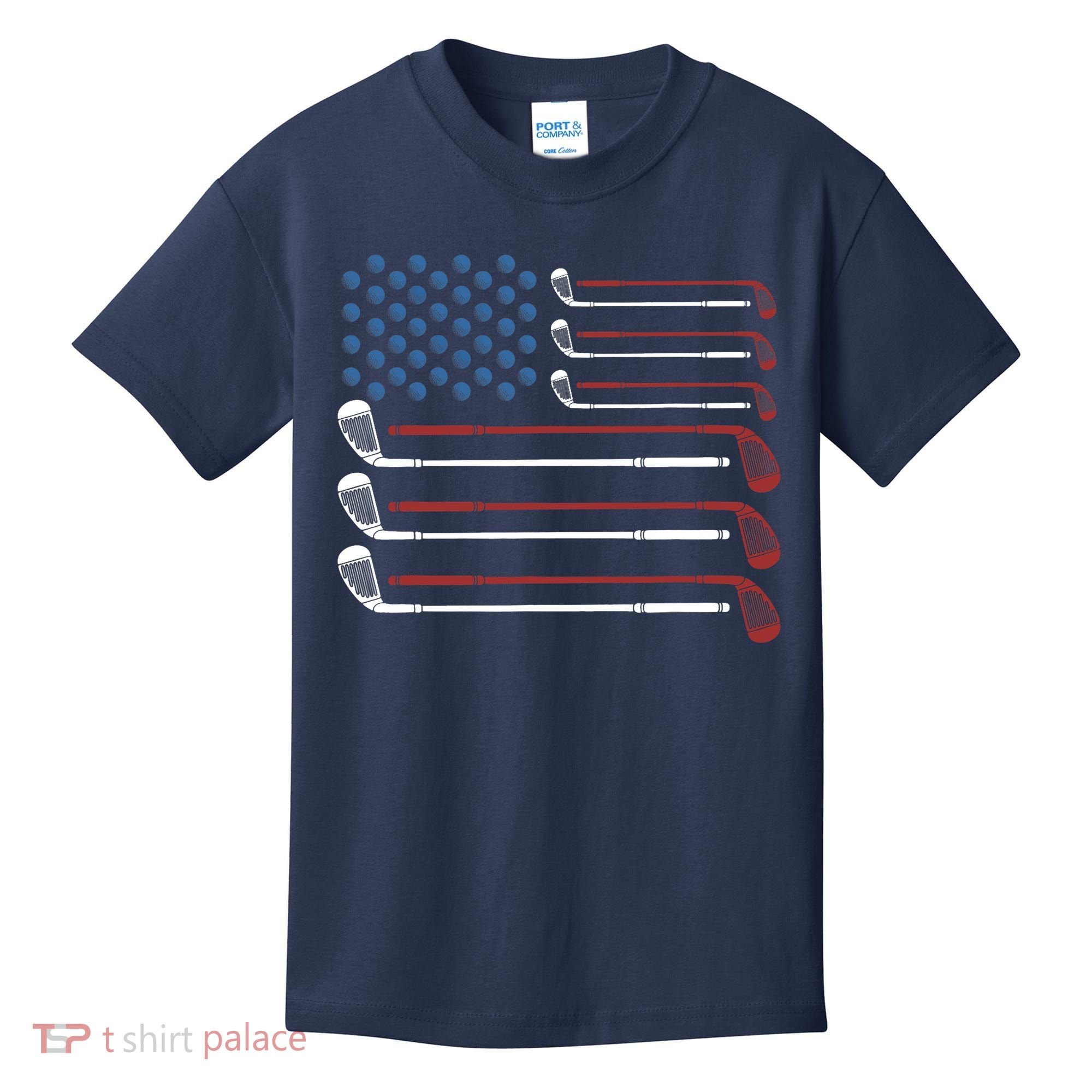 Golf Clubs USA Flag Red White And Blue Kids T-Shirt