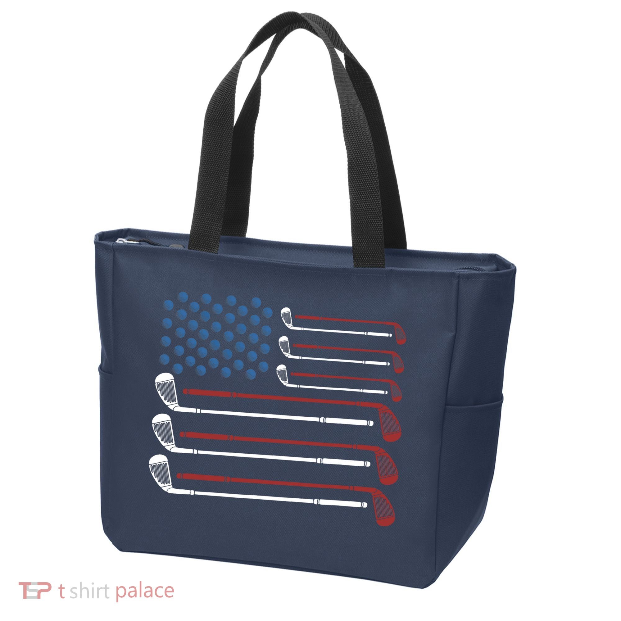 Golf Clubs USA Flag Red White And Blue Tote Bag