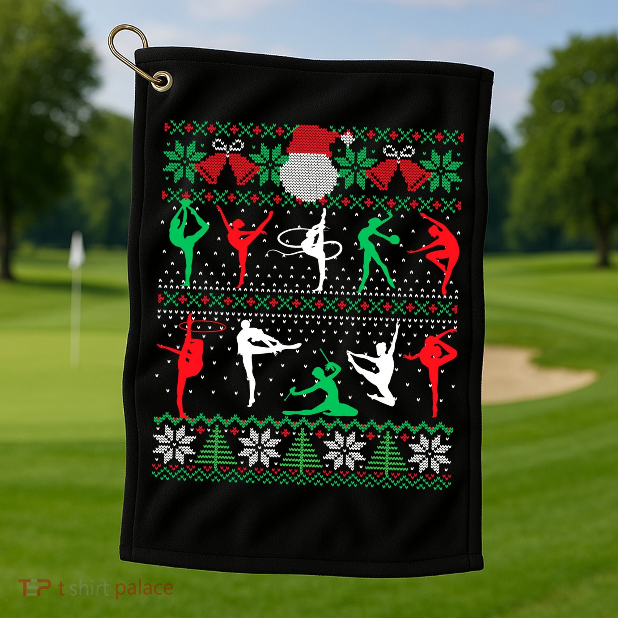 Gymnastics Christmas Ugly Sweater Funny Xmas  Girls Golf Towel