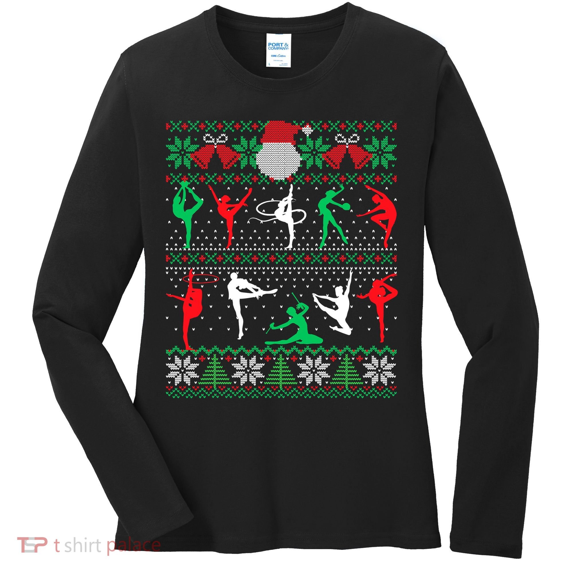 Gymnastics Christmas Ugly Sweater Funny Xmas  Girls Women's Long Sleeve Shirt