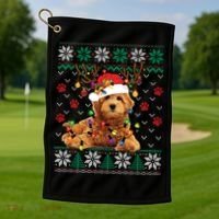 Goldendoodle Christmas Ugly Sweater Funny Dog Lover Xmas Great Gift Golf Towel thumb 1