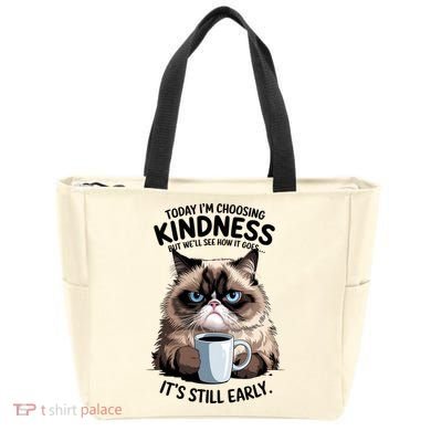 Grumpy Cat With Coffee Funny Meme Quote Tote Bag