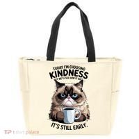 Grumpy Cat With Coffee Funny Meme Quote Tote Bag thumb 0