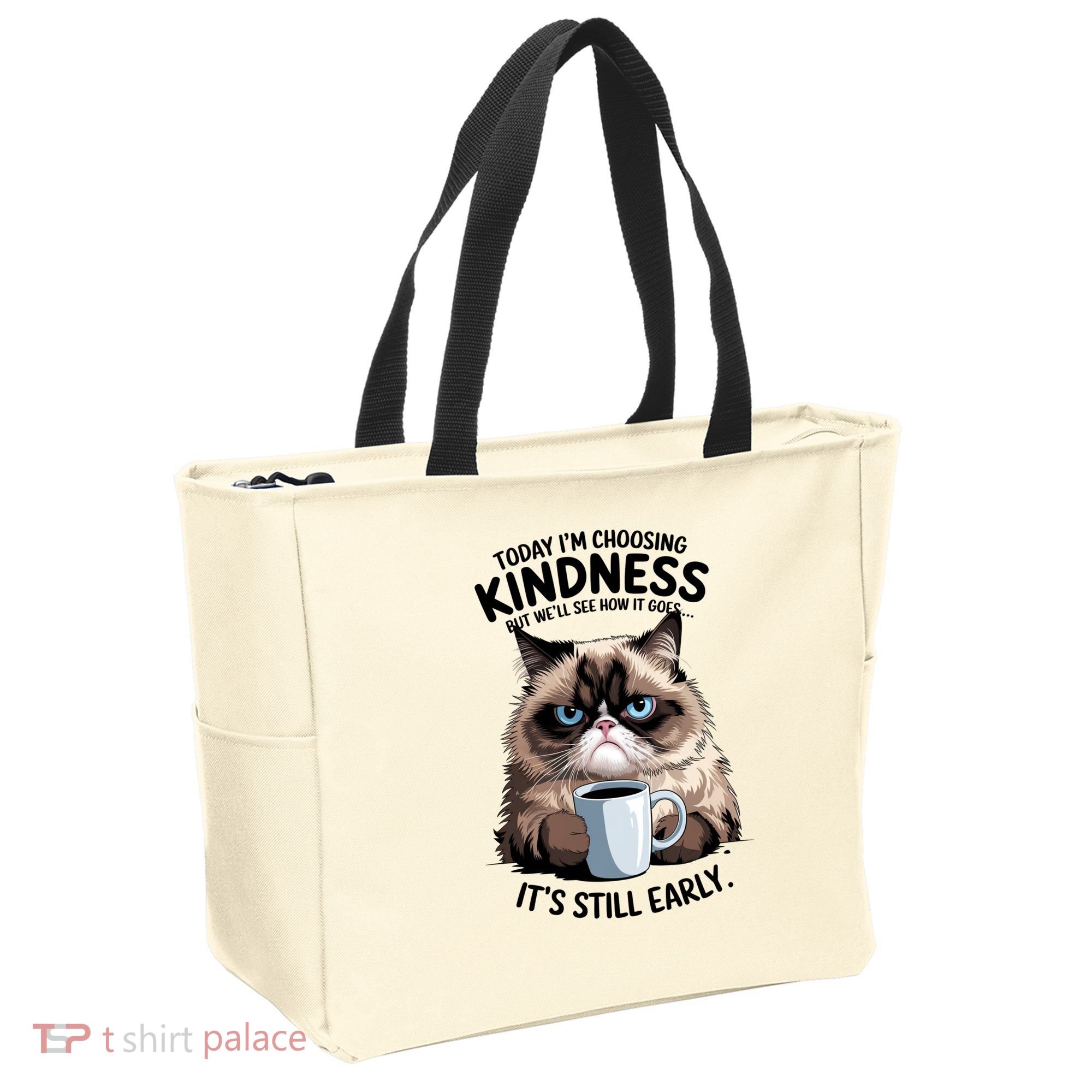 Grumpy Cat With Coffee Funny Meme Quote Tote Bag