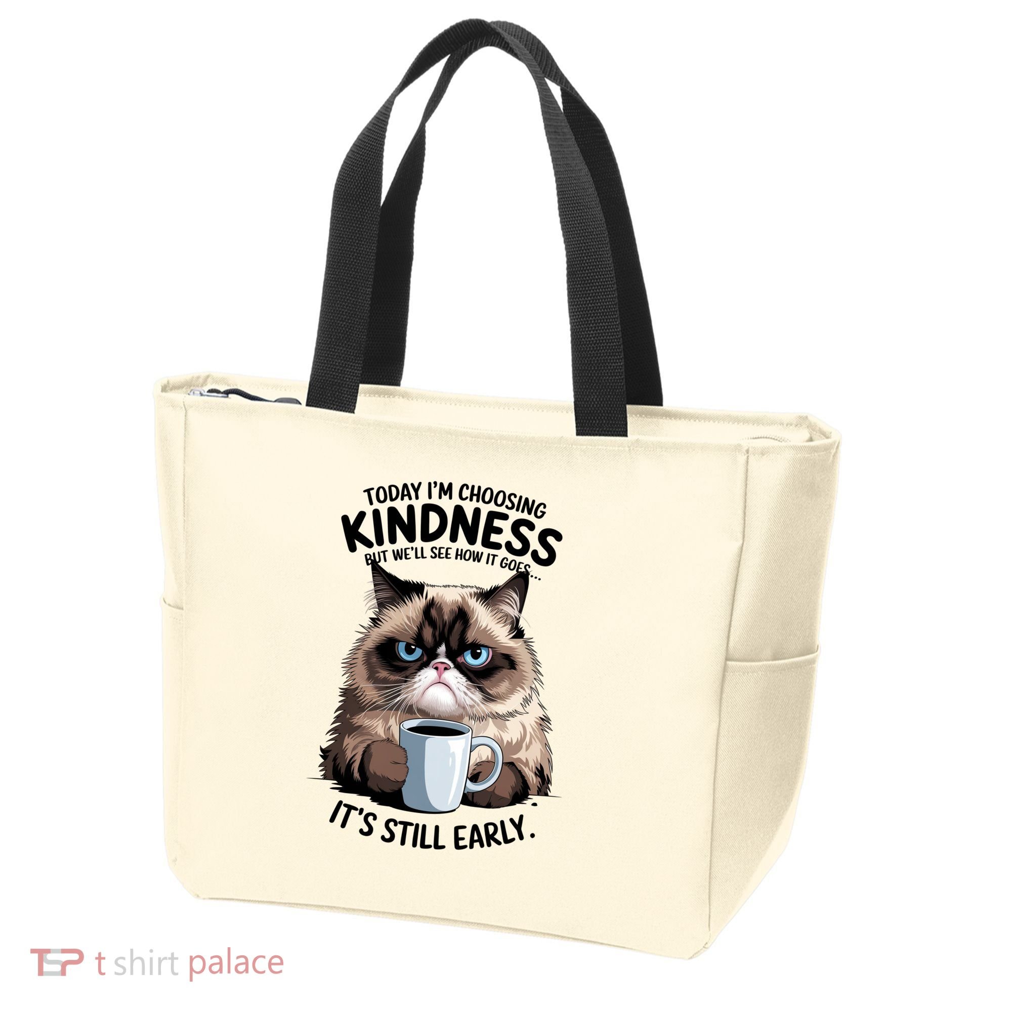 Grumpy Cat With Coffee Funny Meme Quote Tote Bag
