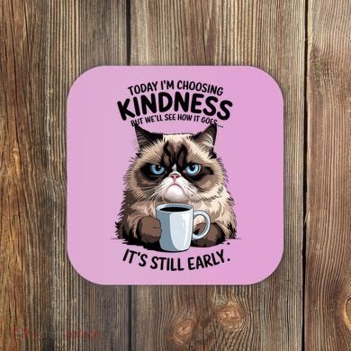 Grumpy Cat With Coffee Funny Meme Quote Coaster