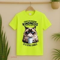 Grumpy Cat With Coffee Funny Meme Quote T-Shirt thumb 2