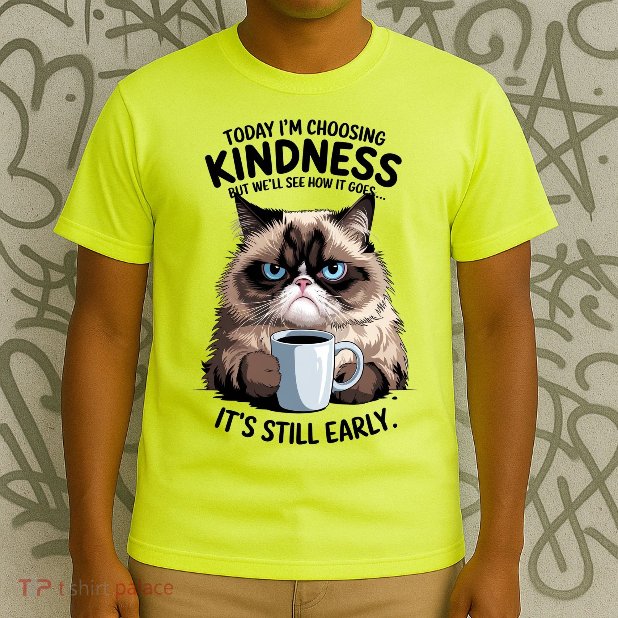 Grumpy Cat With Coffee Funny Meme Quote T-Shirt