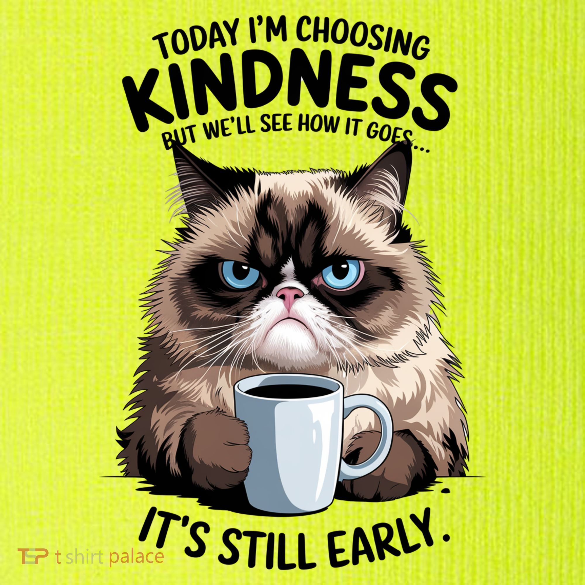 Grumpy Cat With Coffee Funny Meme Quote T-Shirt