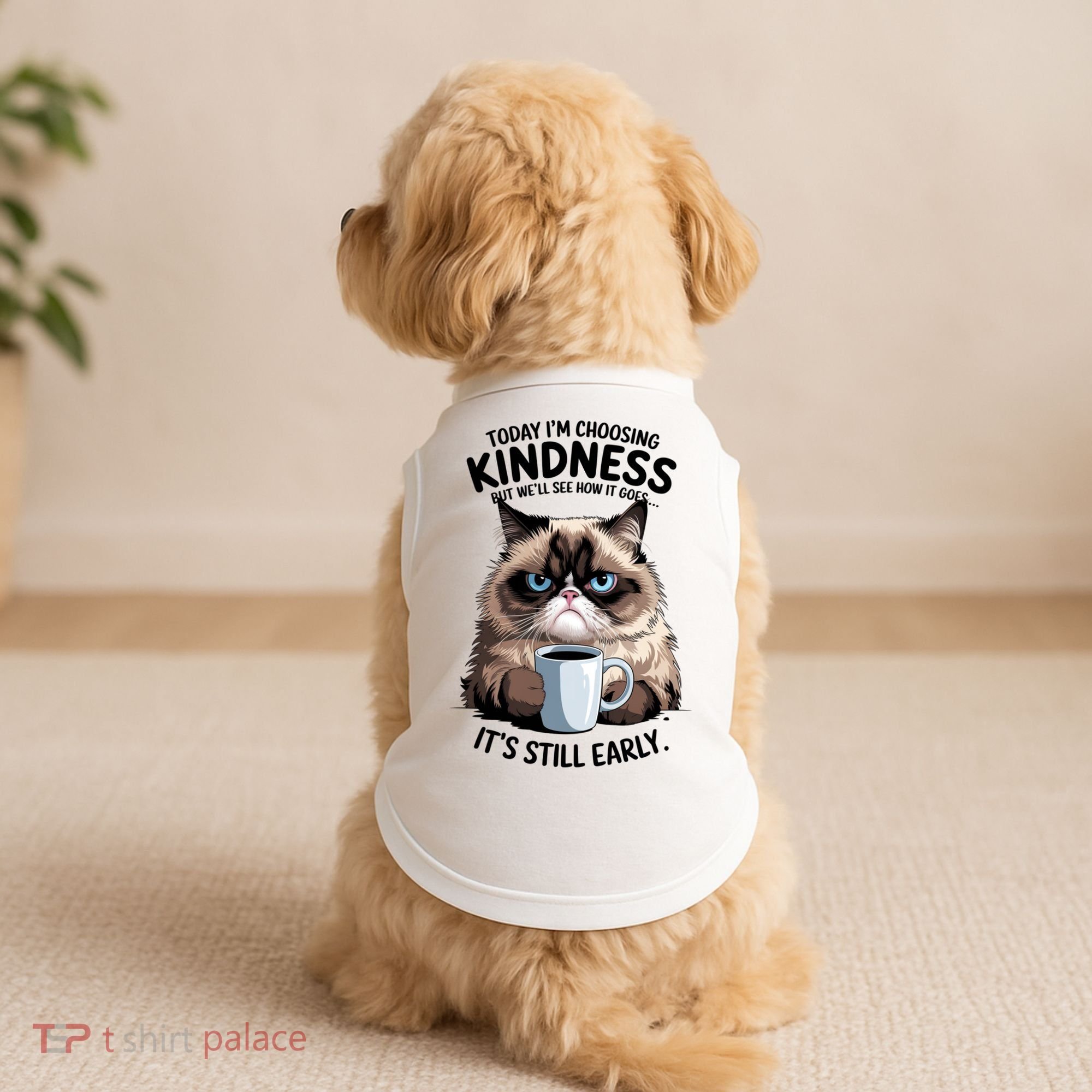 Grumpy Cat With Coffee Funny Meme Quote Doggie Tank
