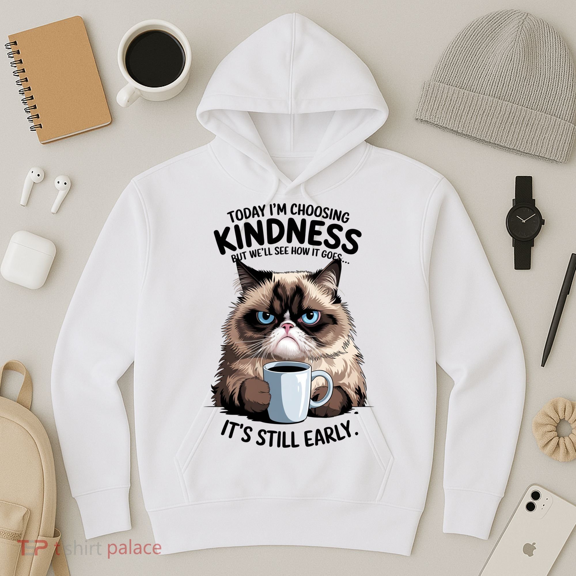 Grumpy Cat With Coffee Funny Meme Quote Hoodie
