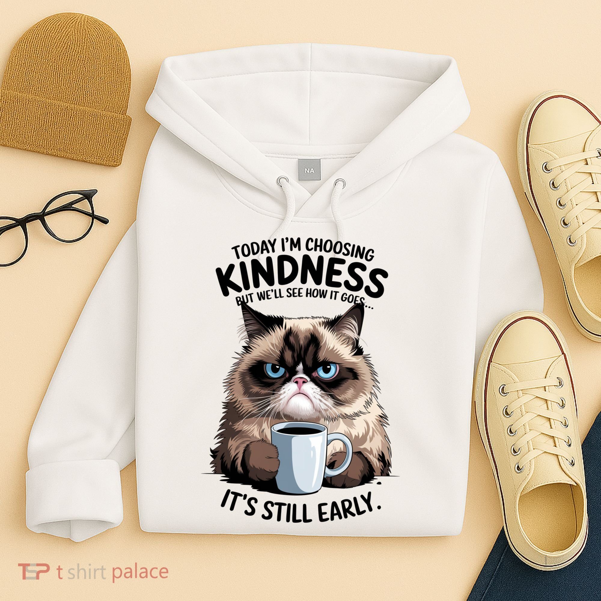 Grumpy Cat With Coffee Funny Meme Quote Hoodie