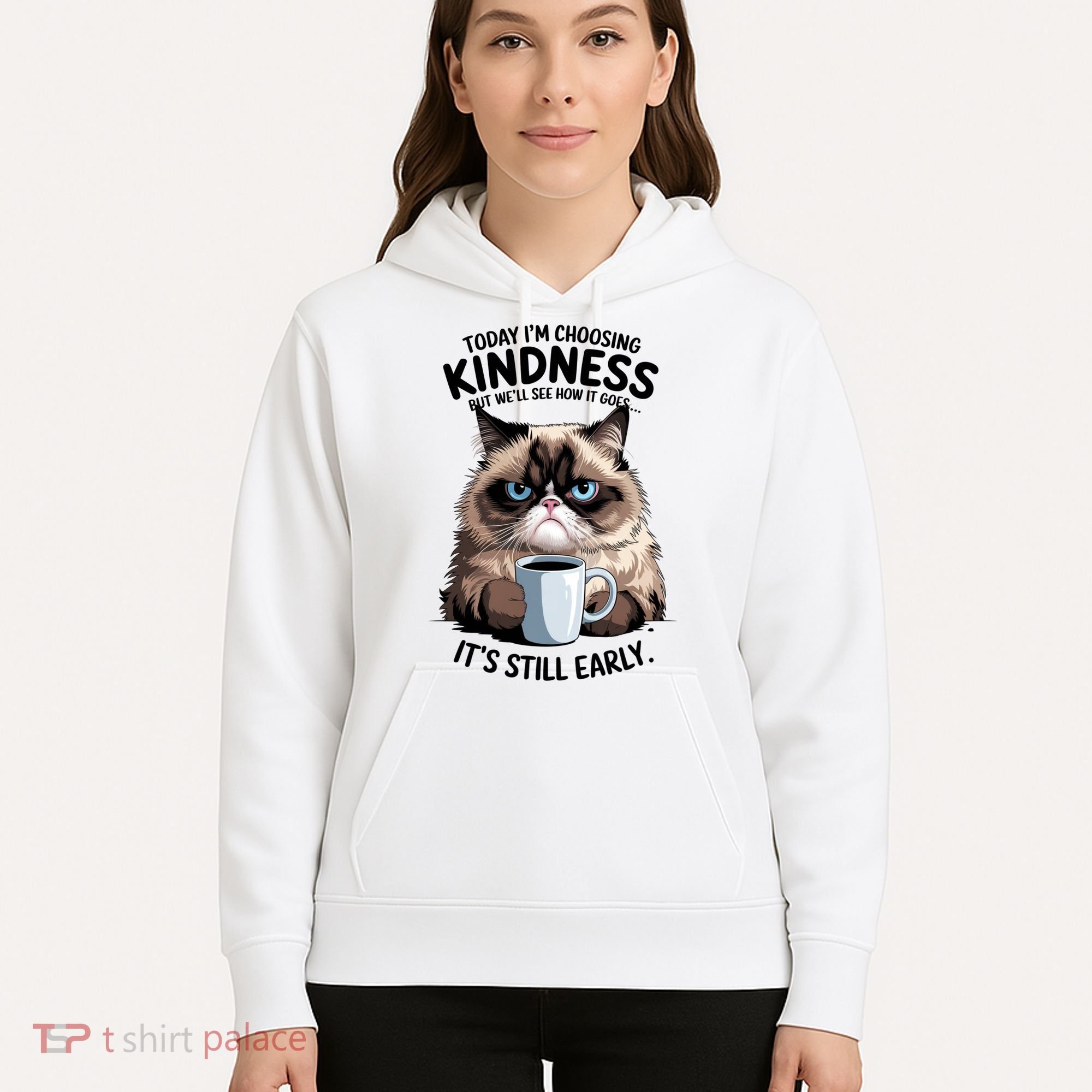 Grumpy Cat With Coffee Funny Meme Quote Hoodie