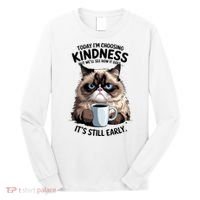 Grumpy Cat With Coffee Funny Meme Quote Long Sleeve Shirt thumb 0