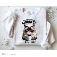 Grumpy Cat With Coffee Funny Meme Quote Sweatshirt thumb 2
