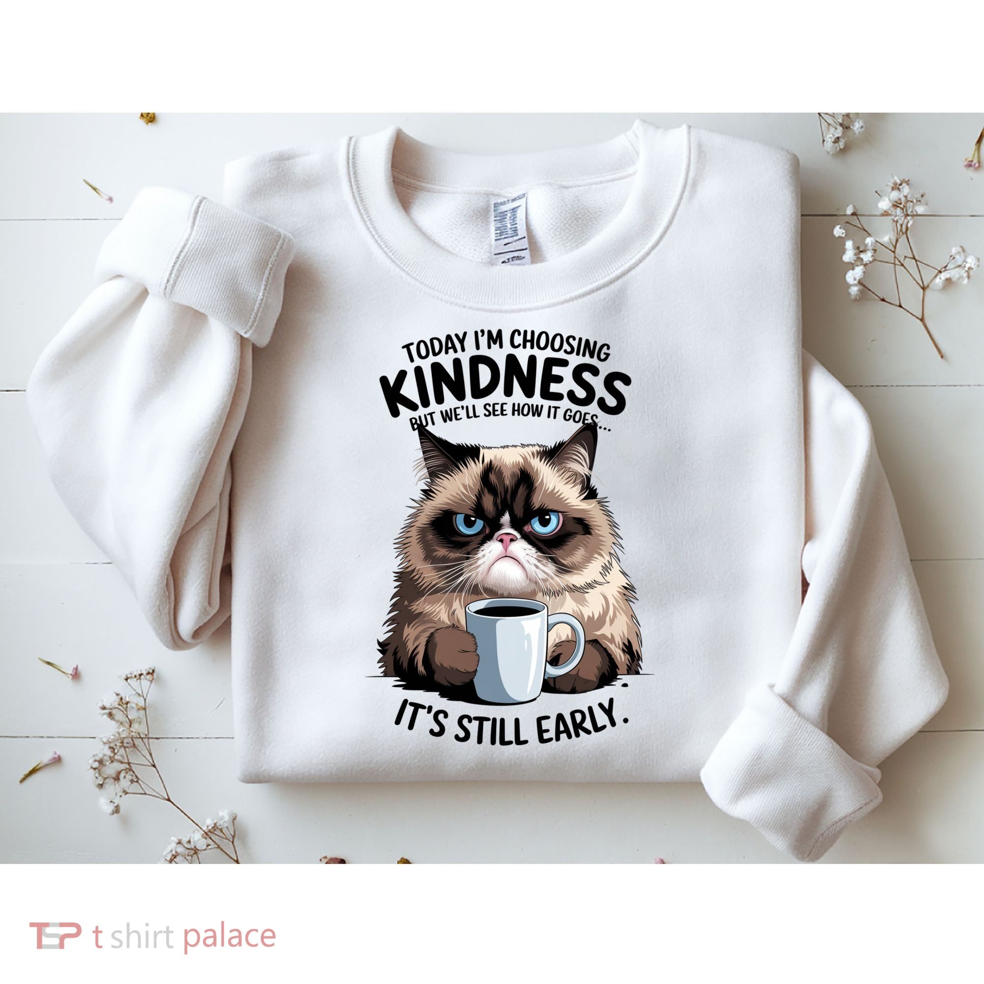 Grumpy Cat With Coffee Funny Meme Quote Sweatshirt