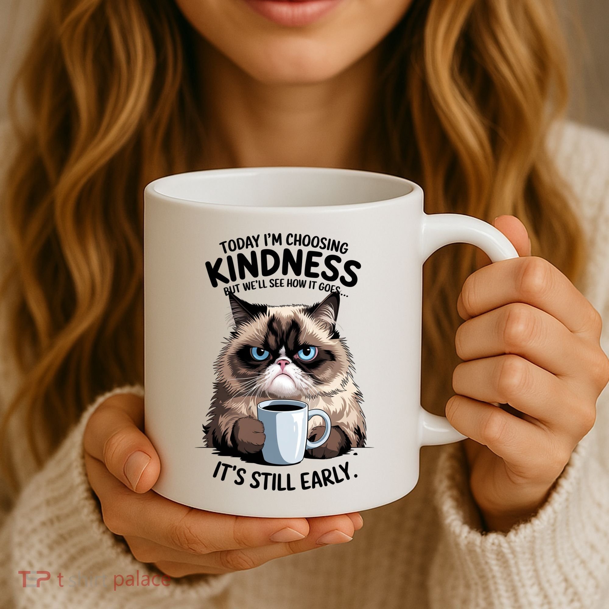 Grumpy Cat With Coffee Funny Meme Quote Coffee Mug
