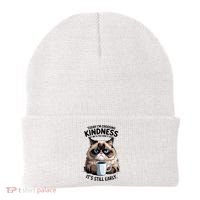 Grumpy Cat With Coffee Funny Meme Quote Beanie thumb 0