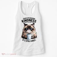 Grumpy Cat With Coffee Funny Meme Quote Women's Tank Top thumb 0