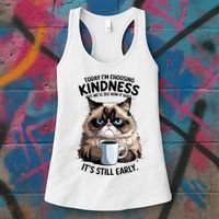 Grumpy Cat With Coffee Funny Meme Quote Women's Tank Top thumb 3