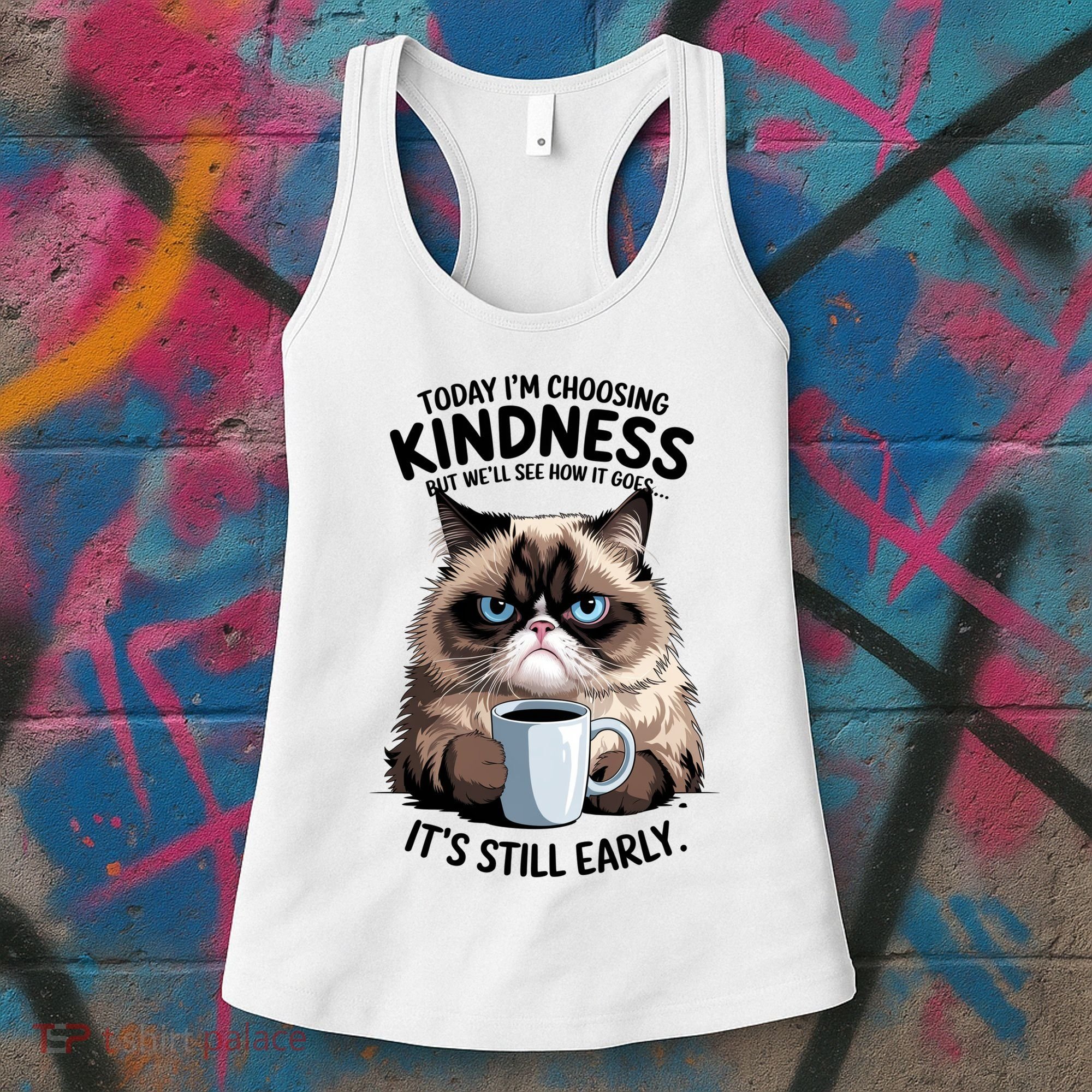 Grumpy Cat With Coffee Funny Meme Quote Women's Tank Top