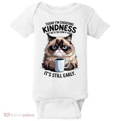 Grumpy Cat With Coffee Funny Meme Quote Baby Bodysuit