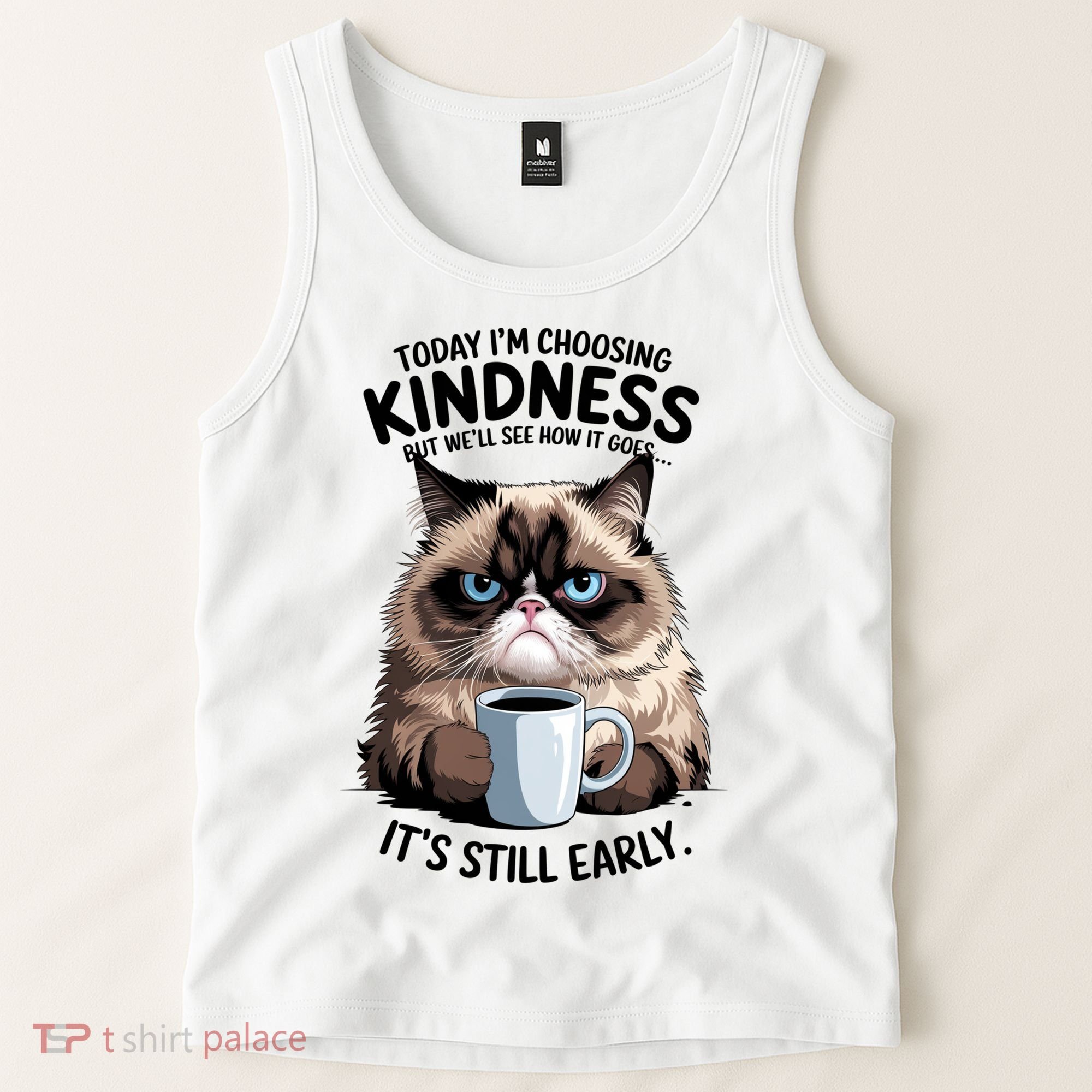 Grumpy Cat With Coffee Funny Meme Quote Tank Top
