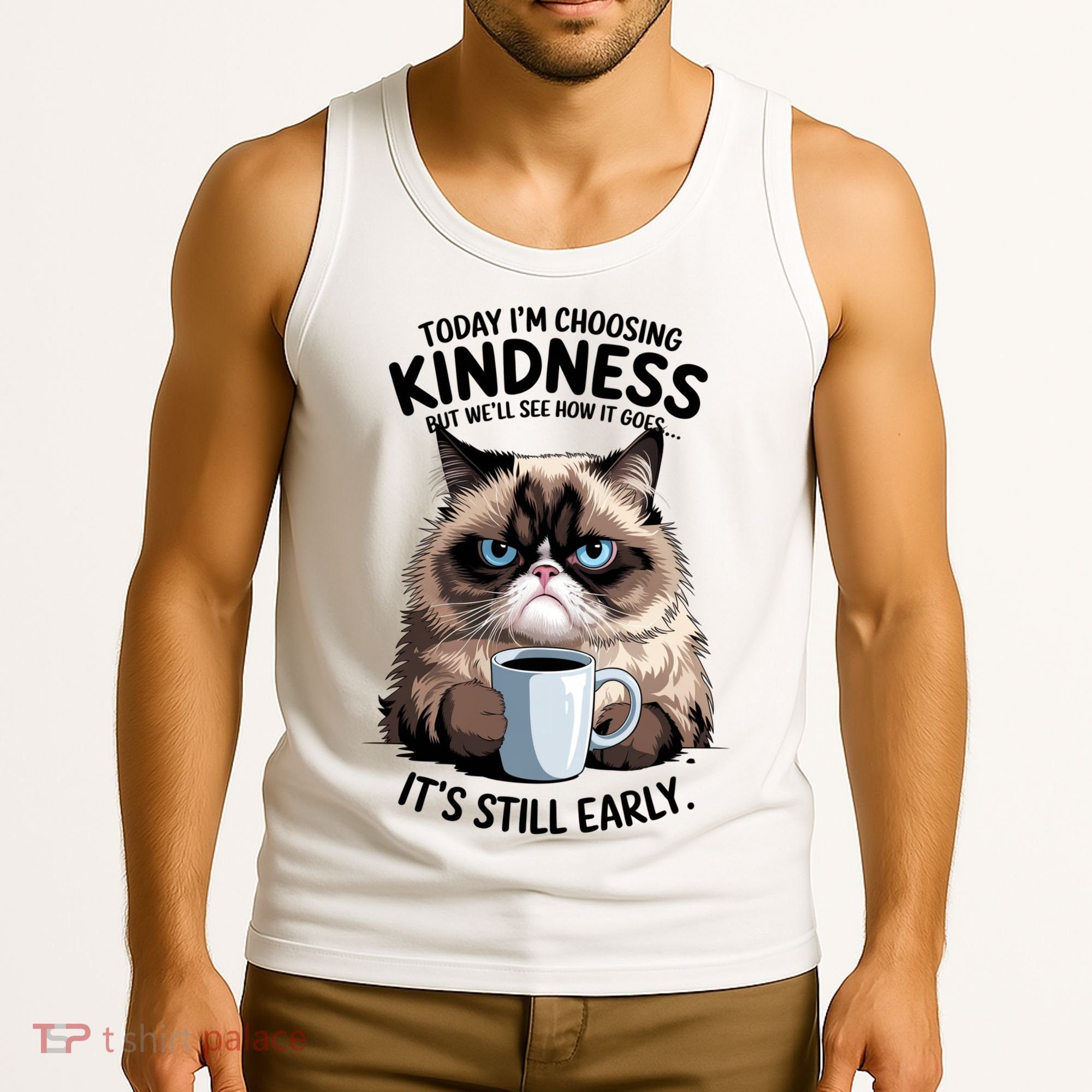 Grumpy Cat With Coffee Funny Meme Quote Tank Top