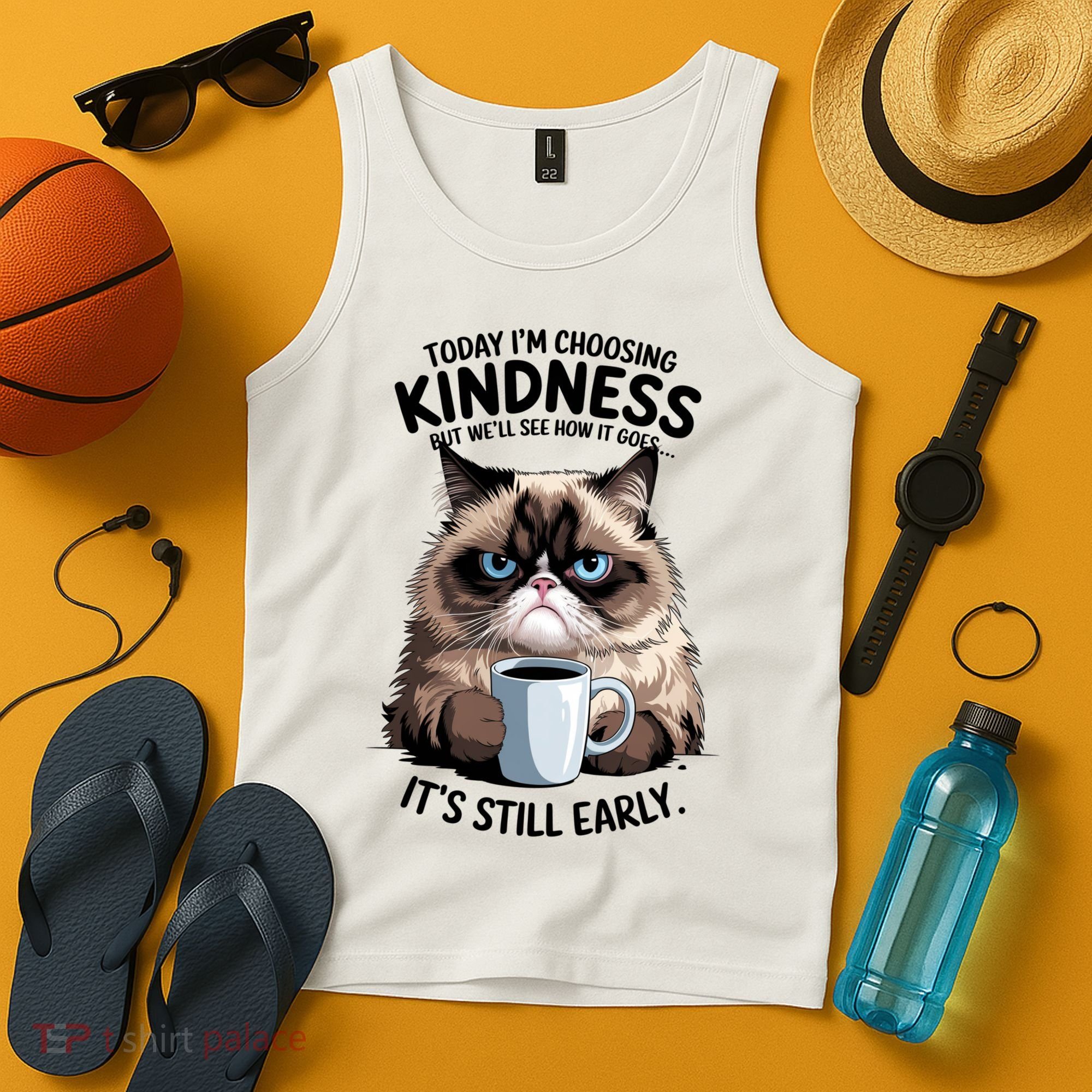 Grumpy Cat With Coffee Funny Meme Quote Tank Top