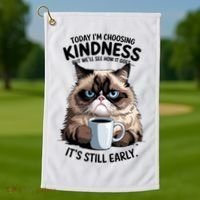 Grumpy Cat With Coffee Funny Meme Quote Golf Towel thumb 1