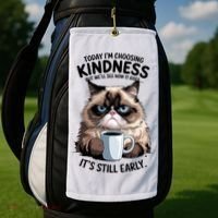 Grumpy Cat With Coffee Funny Meme Quote Golf Towel thumb 2