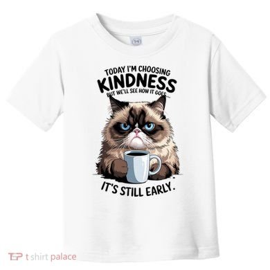Grumpy Cat With Coffee Funny Meme Quote Toddler T-Shirt