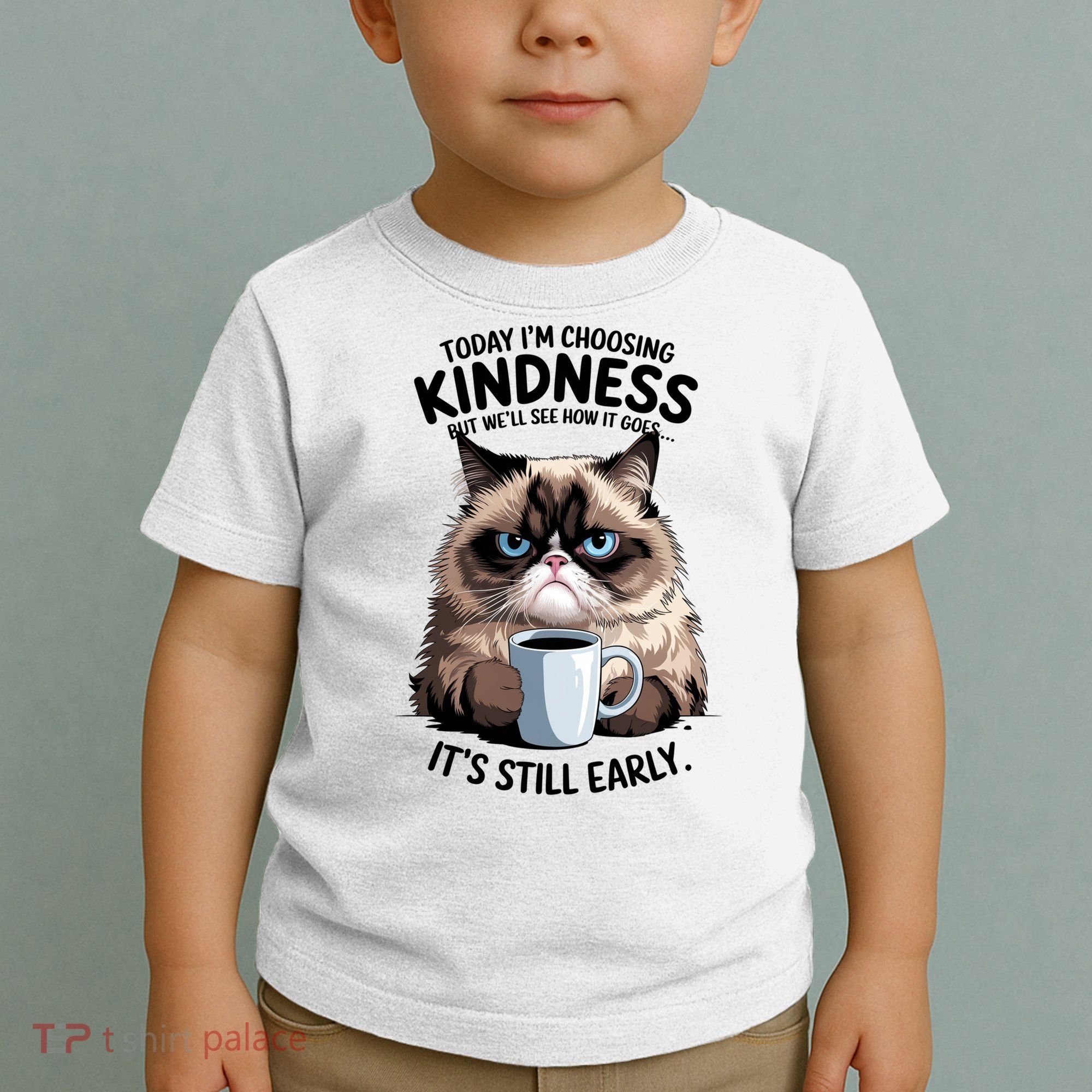 Grumpy Cat With Coffee Funny Meme Quote Toddler T-Shirt
